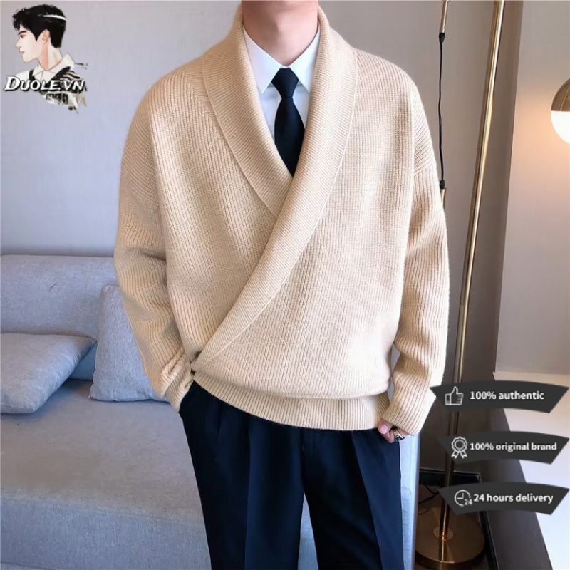 Áo sweater cổ chữ v dáng rộng màu trơn phong cách hàn quốc thời trang mùa thu cho nam Đơn giản phong cách giản dị màu đặc cảm giác thiết kế cổ áo không dễ đụng vào áo làm dày trọng lượng trung tính Áo len kiểu đôi