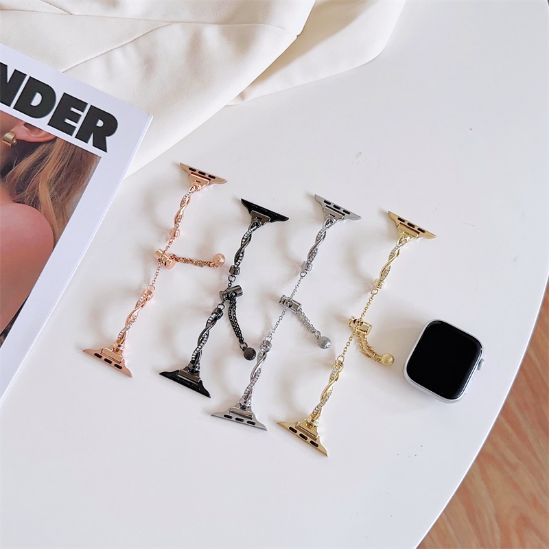 Dây Đeo Bằng Thép Không Gỉ Đính Kim Cương Sang Trọng Cho Đồng Hồ Thông Minh Apple watch 49mm 45mm 41mm 44mm 40mm 42mm 38mm 8 / 7 / 6 / 5 / 4 / 3 / 2 / 1 SE