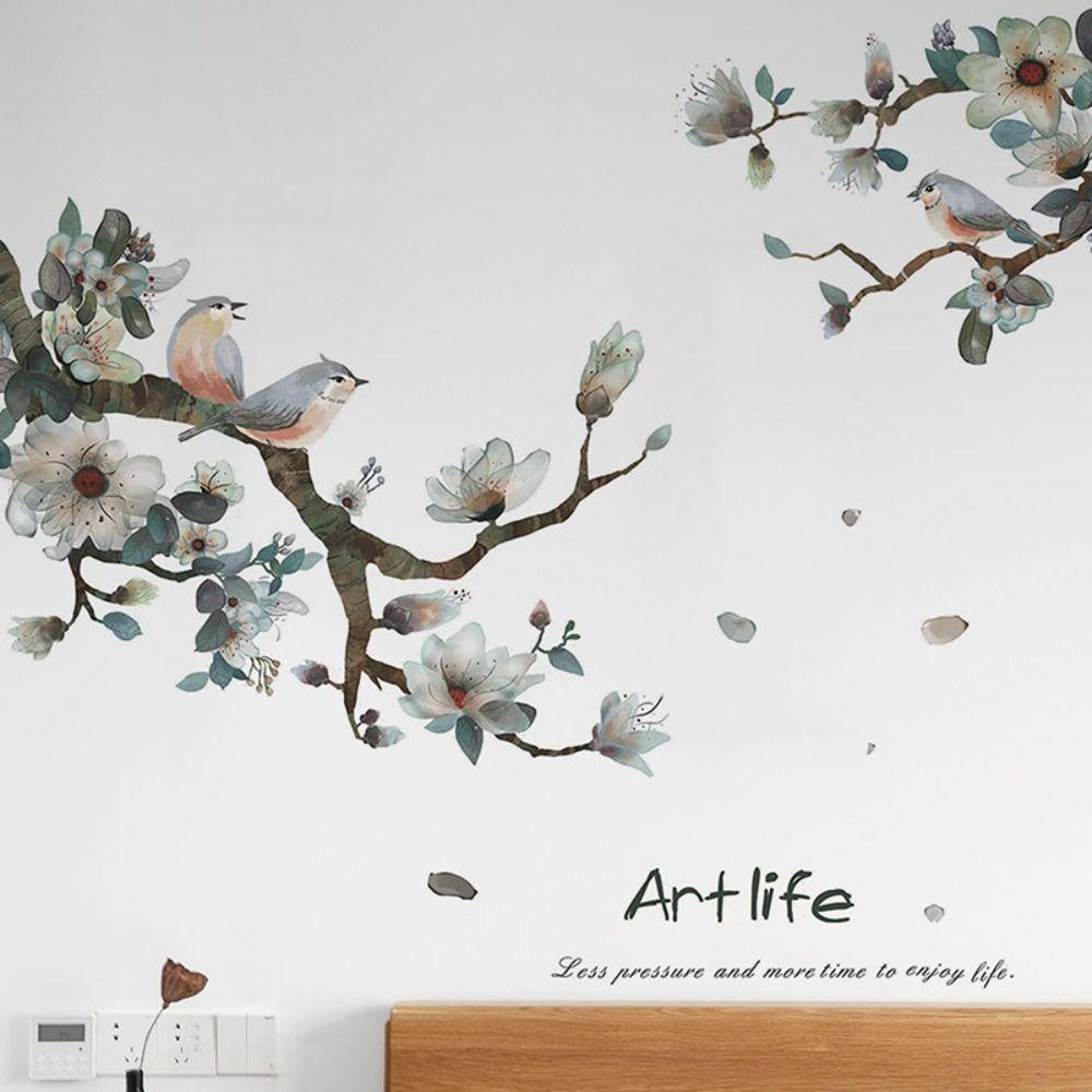 GLENES Sticker Dán Tường Hình Cây Và Chim 3D Hai Mặt Chống Va Chạm
