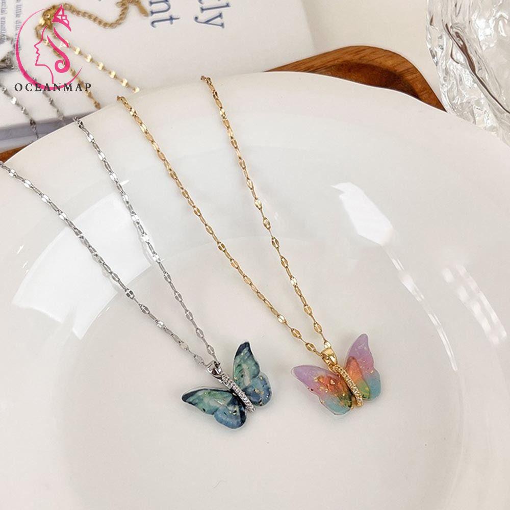 OCEANMAP Vòng cổ Hình Bướm Trong Suốt Nhiều Màu Phong Cách Hàn Quốc