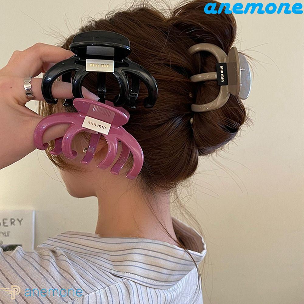 ANEMONE Kẹp Tóc Màu Đen Bằng Acrylic In Chữ Thời Trang Cho Nữ