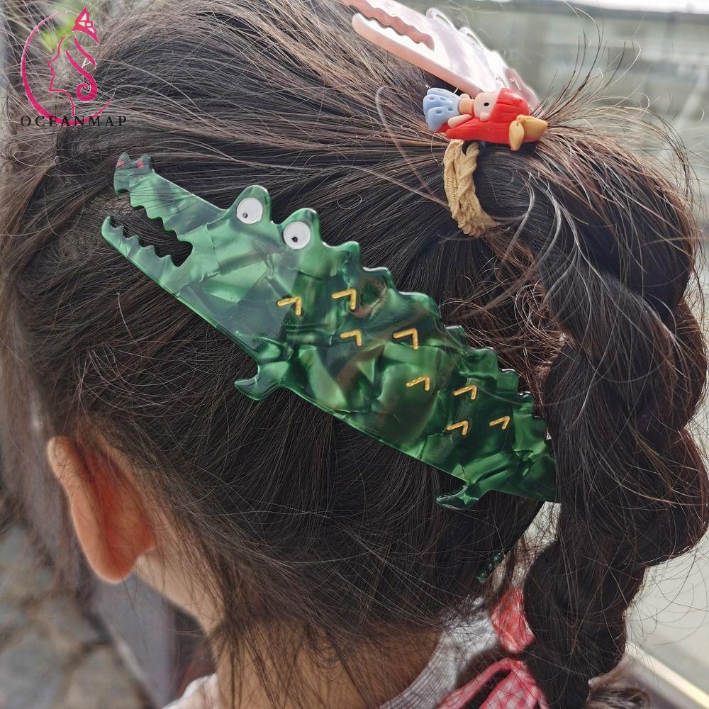 OCEANMAP Kẹp Tóc Hình Cá Sấu Hoạt Hình Đơn Giản Phong Cách Hàn Quốc Cho Nữ