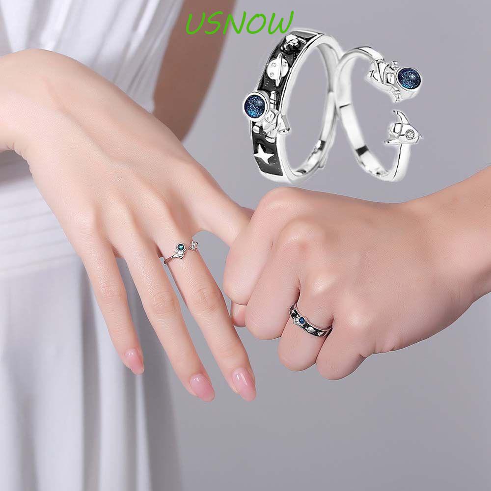 USNOW Nhẫn Cặp Thiết Kế Dạng Mở Phong Cách Vintage Thanh Lịch Có Thể Điều Chỉnh