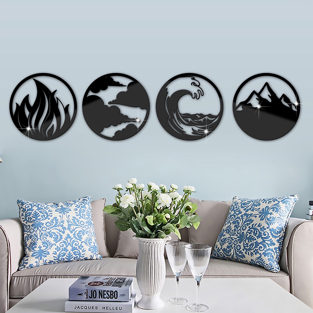 Bộ 4 Miếng Dán Tường Bằng Acrylic Tráng Gương 3D Độc Đáo Trang Trí Nhà Cửa