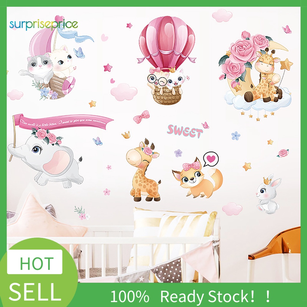 1 Set Sticker Dán Tường Họa Tiết Bong Bóng Động Vật Hoạt Hình Bằng PVC Trang Trí Phòng Bé