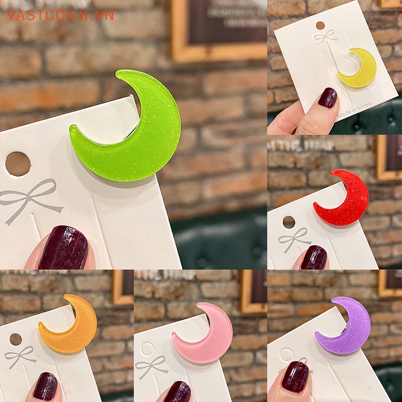 Kẹp Tóc Hình Mặt Trăng Bằng Acrylic Màu Kẹo Ngọt Lấp Lánh