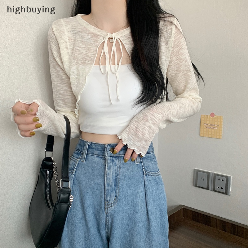 Áo Cardigan Mỏng Tay Dài Màu Trơn Cột Dây Thời Trang Mùa Hè Cho Nữ Mới