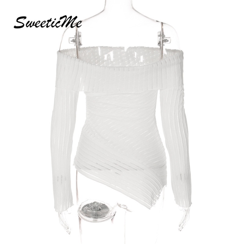 Áo Thun Tay Dài Hở Vai Dáng Ôm Màu Trơn Thời Trang 2023 Dành Cho Bạn Nữ