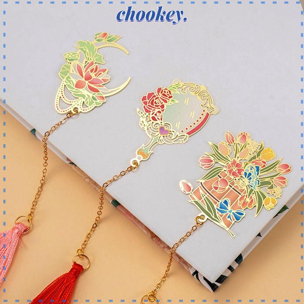CHOOKEY Thẻ Đánh Dấu Trang Sách Bằng Kim Loại Họa Tiết Hoa Lá Kiểu Retro