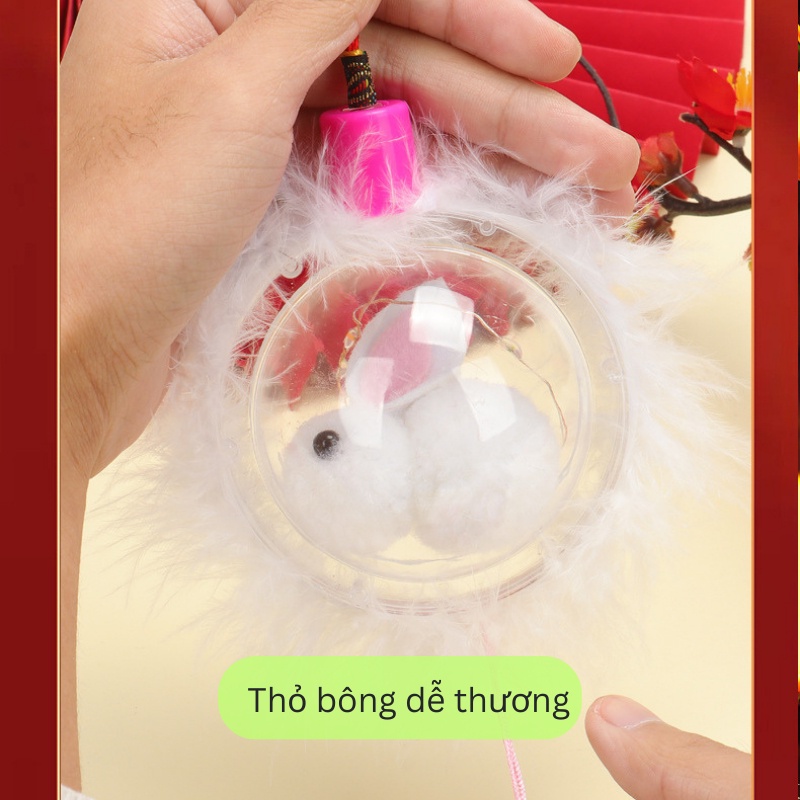 Đèn Lồng Trung Thu Thỏ Nhồi Bông Cực Dễ Thương, Có Đèn LED 7 Màu Nhấp Nháy