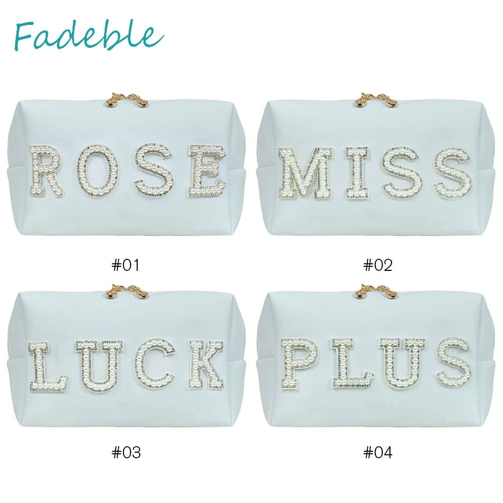 Túi Đựng Mỹ Phẩm Bằng Da PU In Chữ Nhỏ Gọn Tiện Dụng Mang Theo Du Lịch