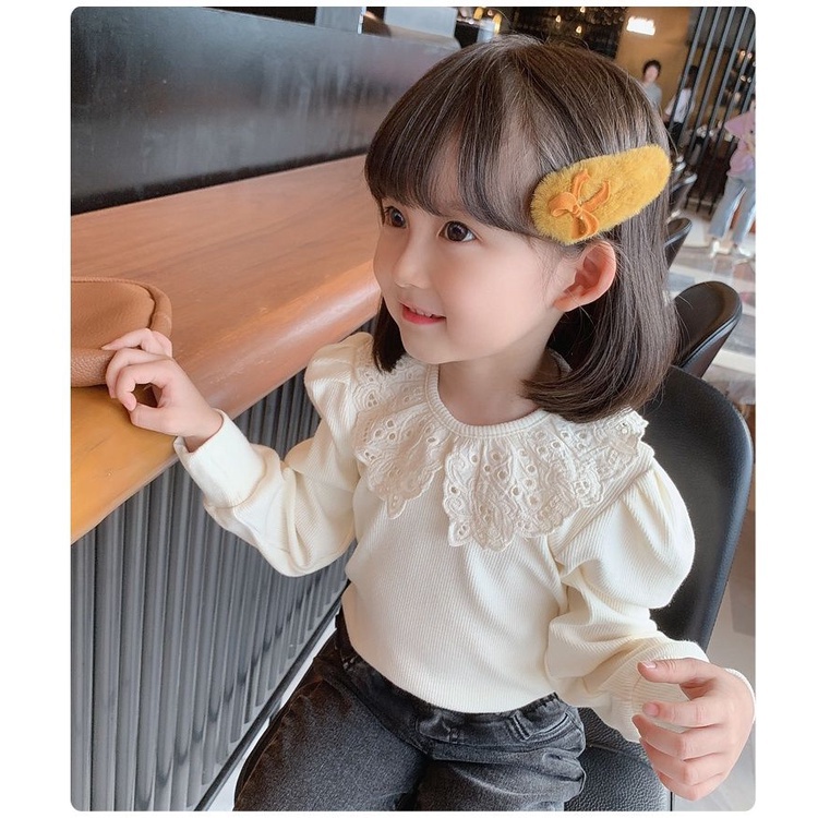 Áo thun tay dài phối ren thời trang phong cách mùa thu cho bé gái