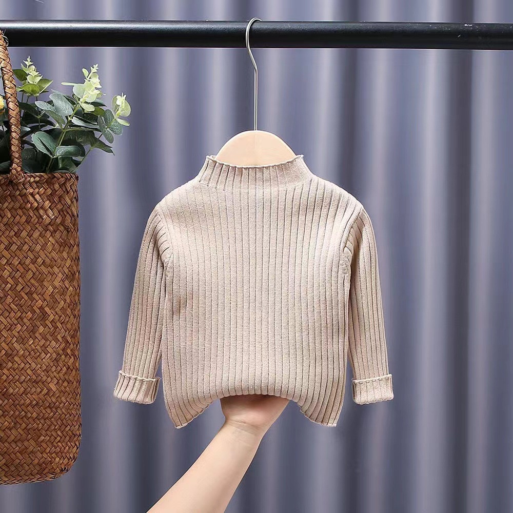 Áo Sweater Cổ Cao Màu Sắc Đơn Giản Thời Trang Xuân Thu Cho Bé