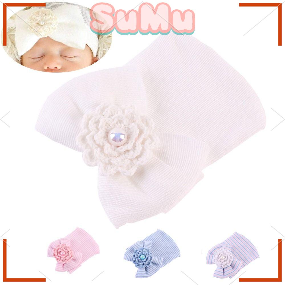 SUMU Mũ Trùm Đầu Thắt Nơ Ruy Băng Lớn Bằng Vải Cotton Dệt Kim Ấm Áp Cho Bé Sơ Sinh