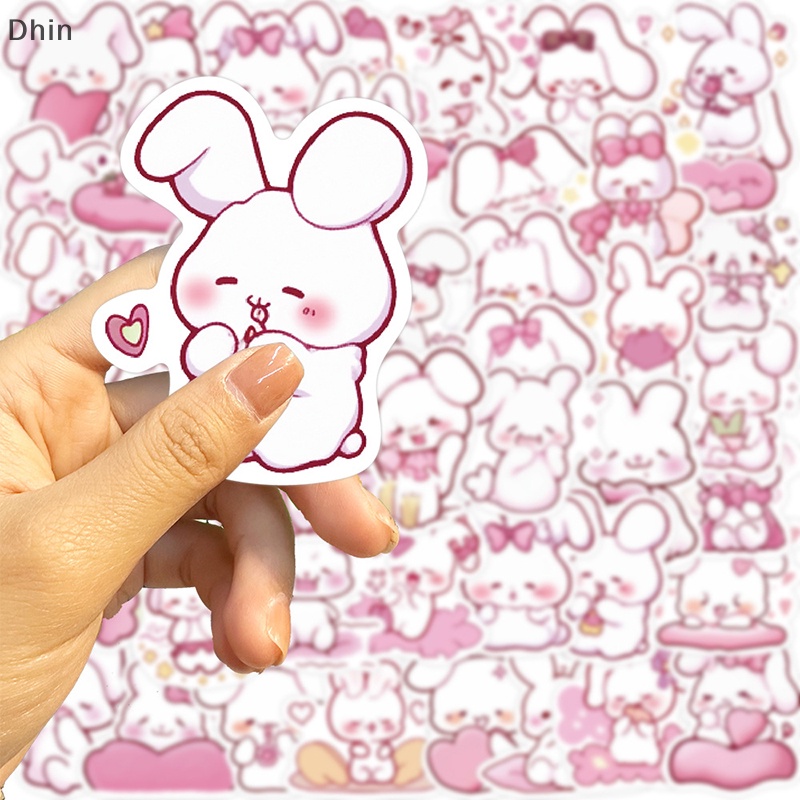 Set 50 Nhãn Dán Hình Thỏ Hoạt Hình Màu Hồng Trang Trí Vali Laptop Hành Lý
