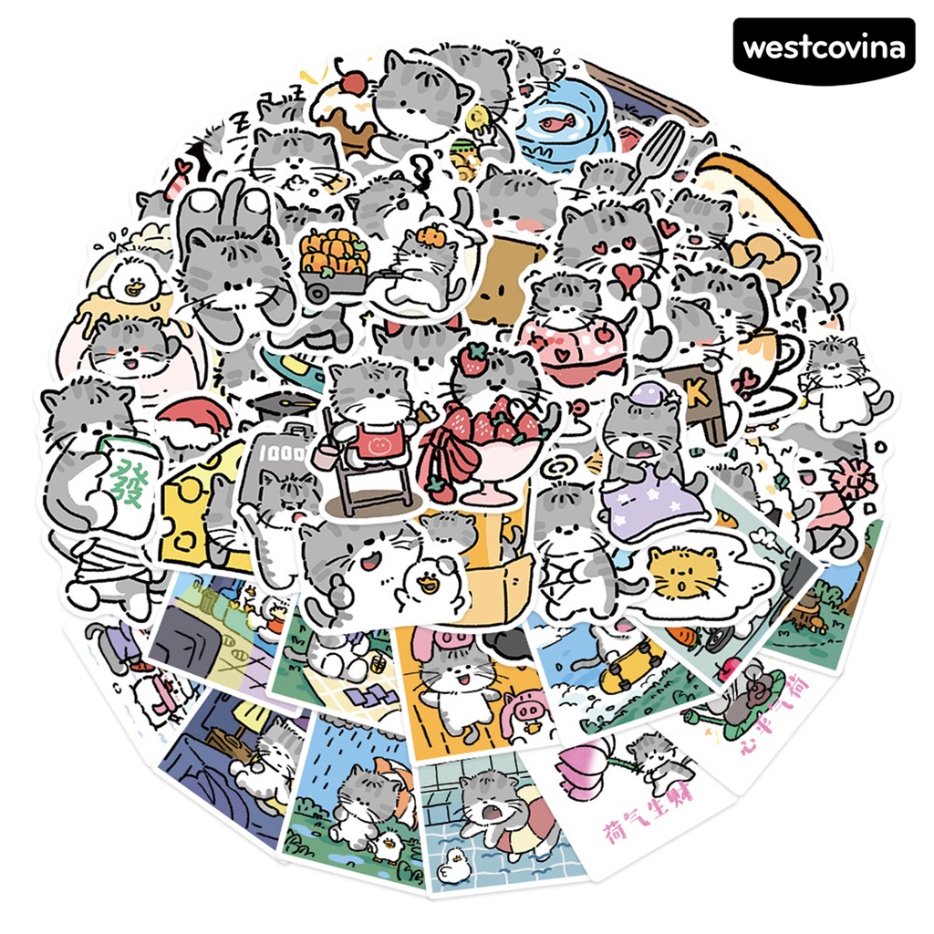 [WSTN]✎Bộ 60 Miếng Dán PVC Chống Thấm Nước Tự Dính Hình Mèo Hoạt Hình Dễ Thương Có Thể Tháo Gỡ Trang Trí Vali
