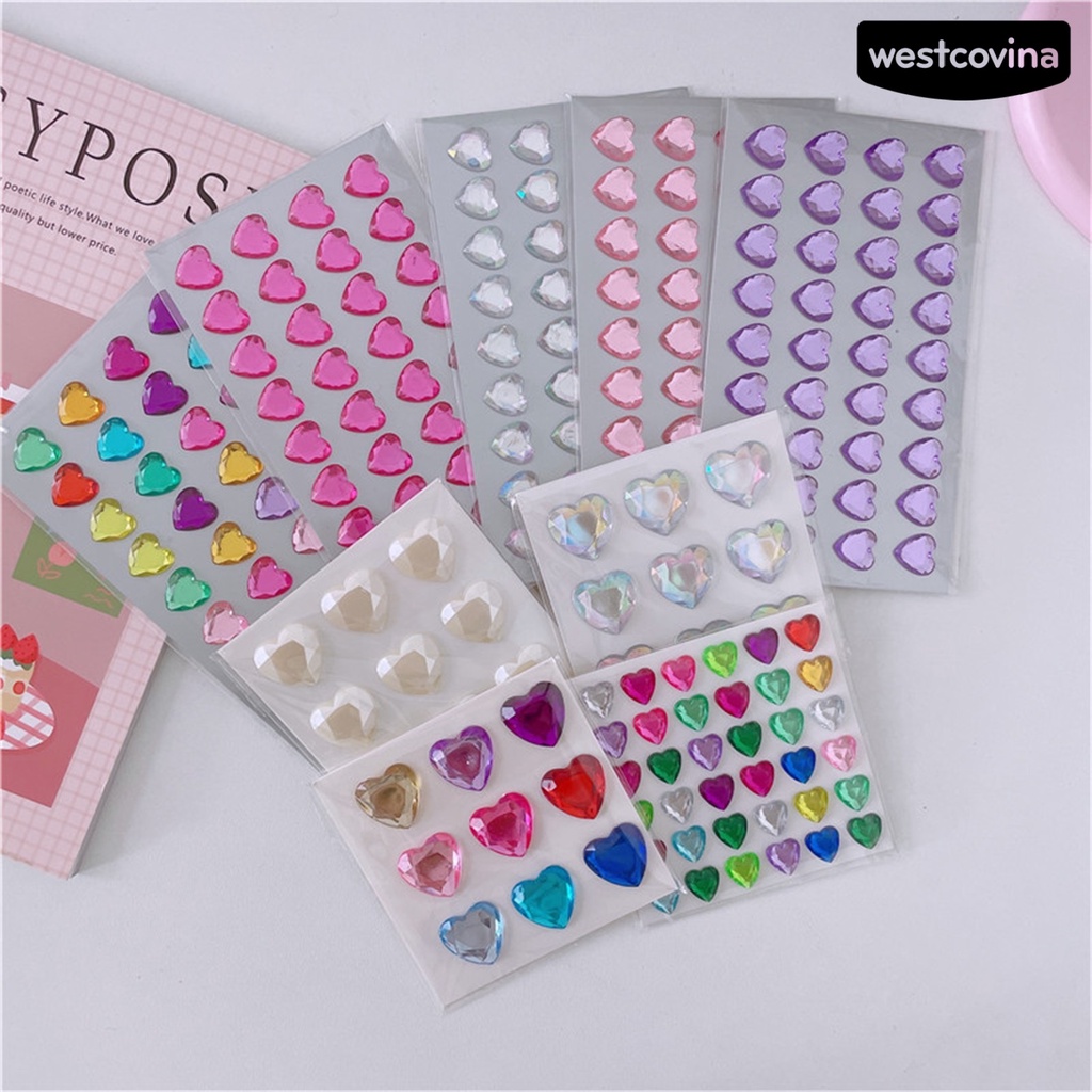 [WSTN]✎1 Bộ Miếng Dán Trang Trí Điện Thoại Hình Trái Tim 3D Lấp Lánh Dễ Sử Dụng DIY