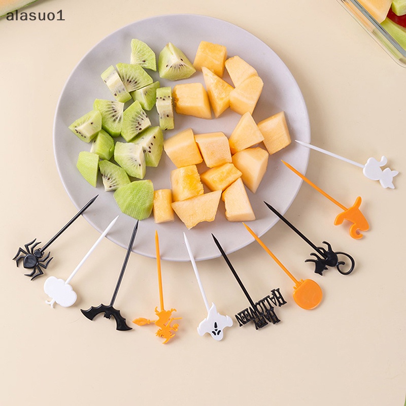 Set 6 / 8 / 10 Nĩa Ăn Trái Cây / Giao Thông Mini Phong Cách Halloween