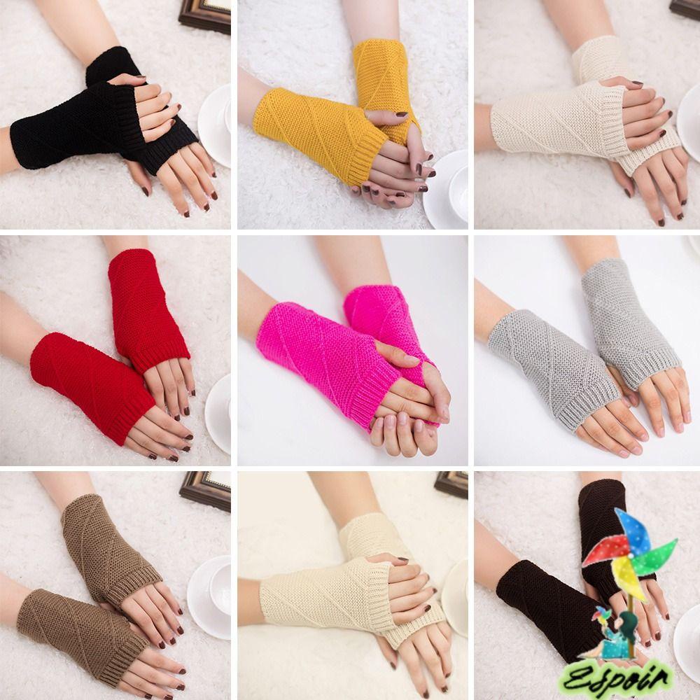 ESPO Găng Tay Dệt Kim Hở Nửa Ngón Thời Trang Mùa Thu Ấm Áp Cho