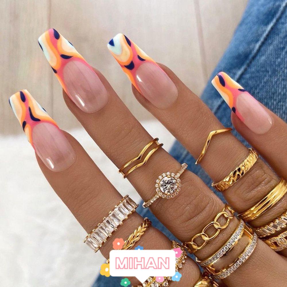 MIHAN1 Hộp 24 Móng Tay Giả Trang Trí Nghệ Thuật