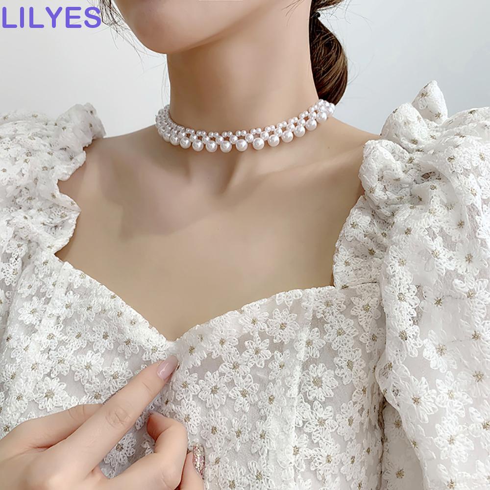 LILYES Vòng Cổ Choker Đính Ngọc Trai Thanh Lịch Cho Nữ