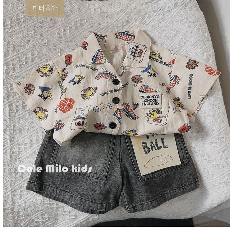 Quần Short Denim Dáng Rộng In Họa Tiết Graffiti Phong Cách Hàn Quốc Thời Trang Mùa Hè Cho Bé Trai Và Gái