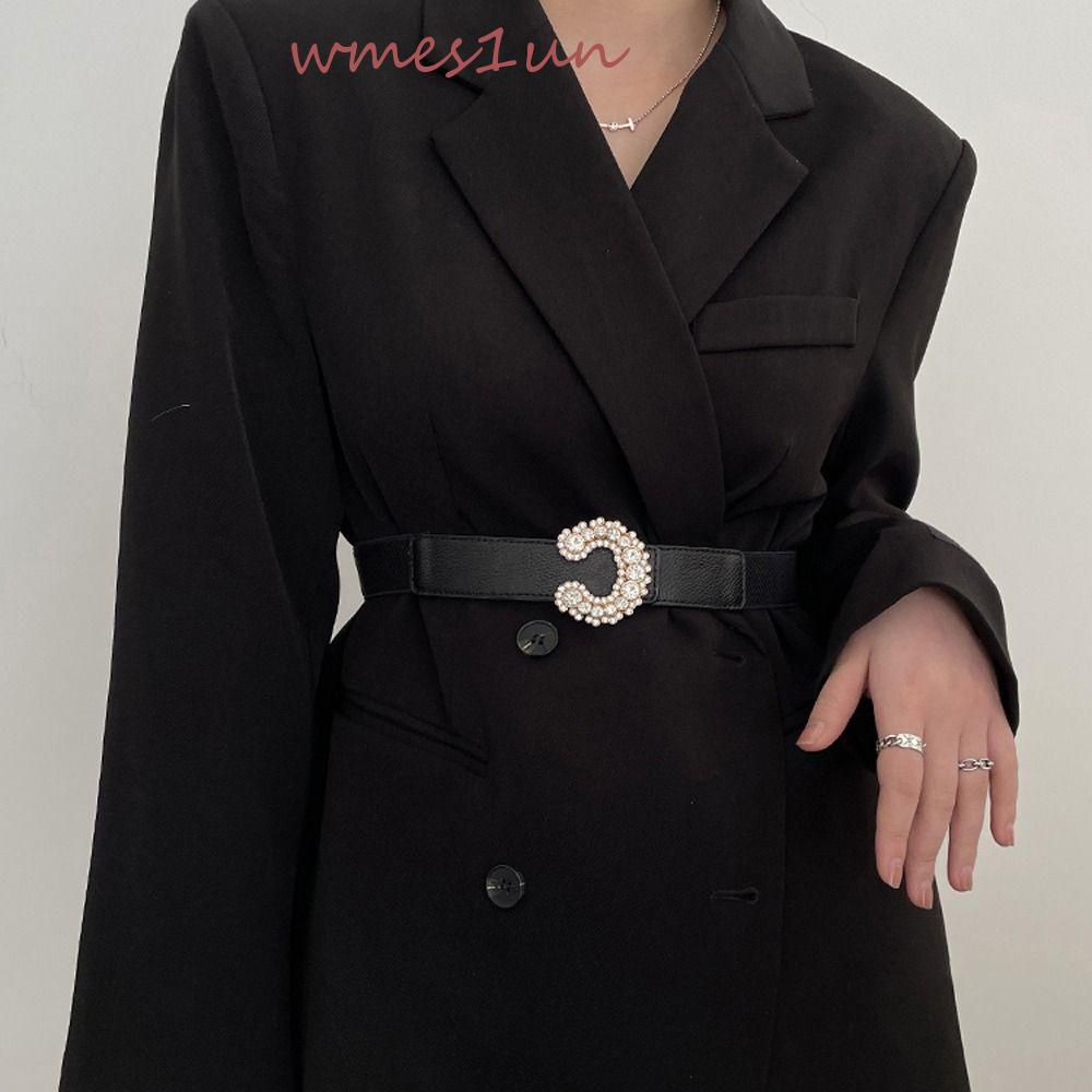 WMES15H Thắt Lưng Da PU Mặt Chữ C Đính Đá Thời Trang Cho Nữ