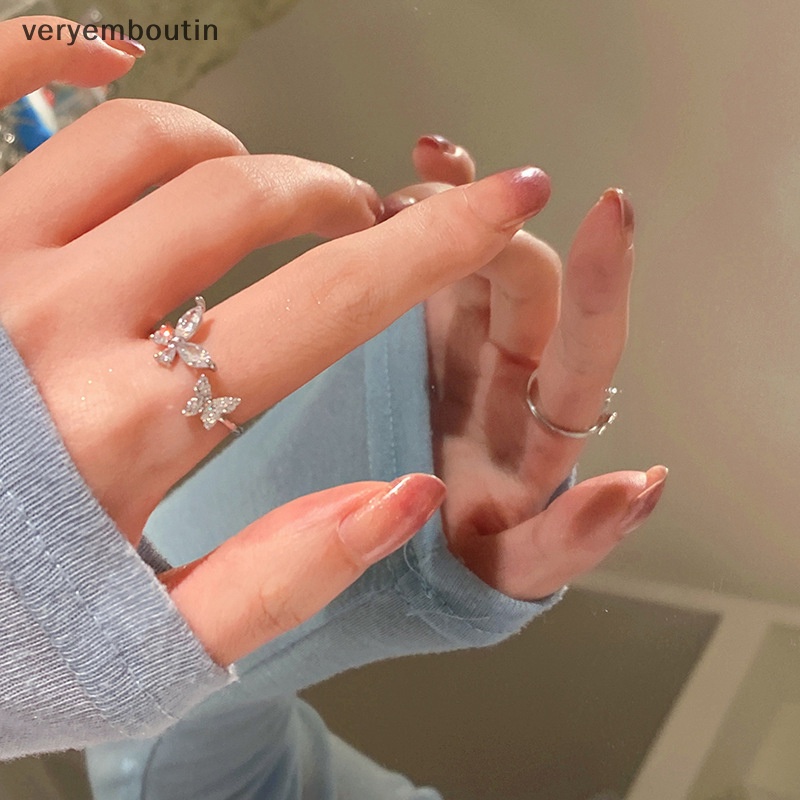 Nhẫn Hình Bướm Lấp Lánh Bằng Hợp Kim Thời Trang Hàn Quốc Có Thể Điều Chỉnh Cho Nữ
