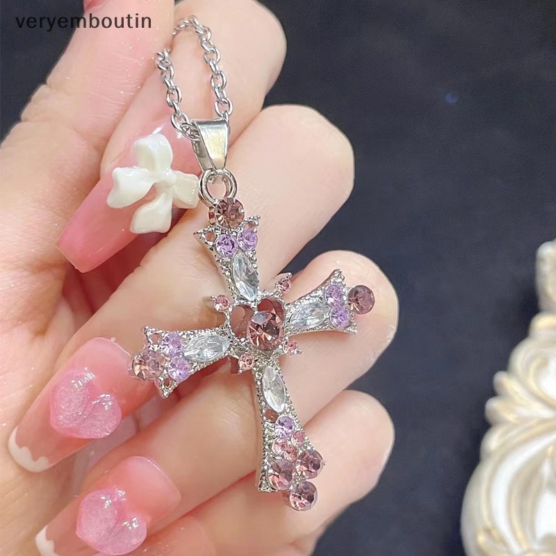 Vòng cổ Mặt Chữ Thập Đính Đá Zircon Màu Tím Thời Trang Cho Nữ