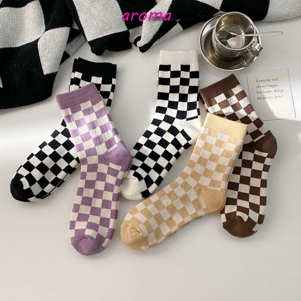 AROMA Vớ Cotton Họa Tiết Hình Học Phong Cách Harajuku Hàn Quốc Cho Nam