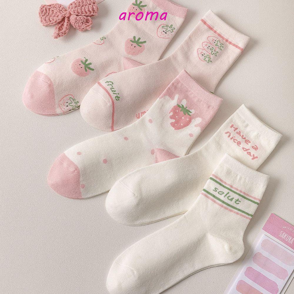 AROMA Vớ Thoáng Khí Thoải Mái Bốn Mùa Họa Tiết Dâu Tây Vui Nhộn Phong Cách Harajuku Cho