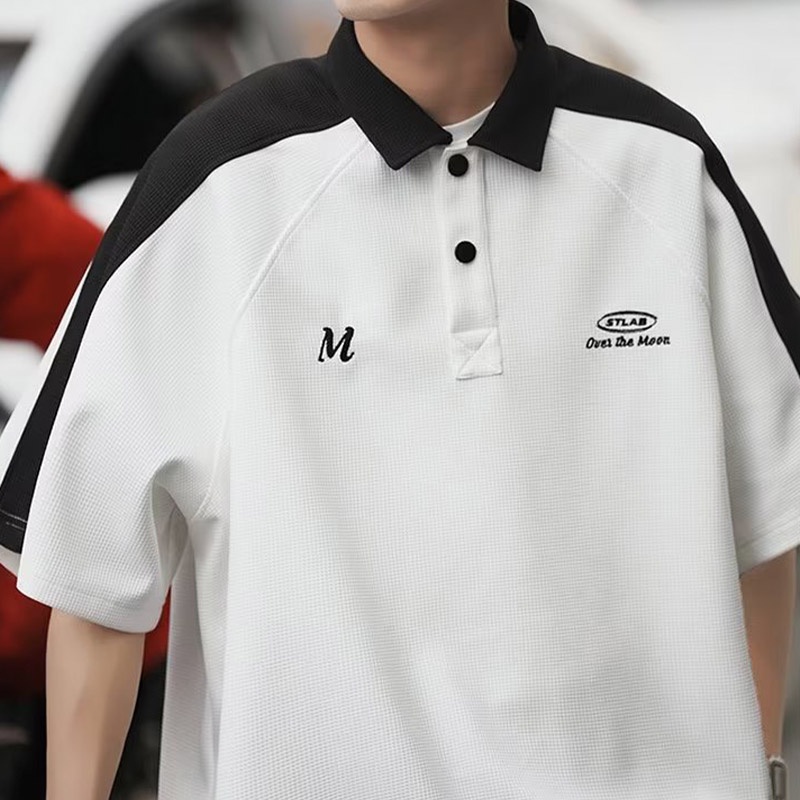 Áo polo Ngắn Tay Dáng Rộng Phối Màu Tương Phản Thời Trang Mùa Hè Cho Nam