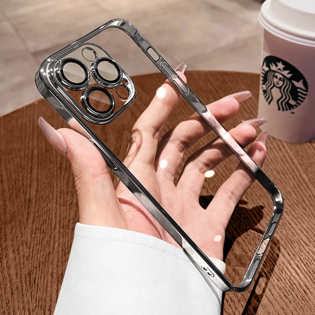 Ốp Điện Thoại TPU Mềm Trong Suốt Mạ Viền Sang Trọng Bảo Vệ Ống Kính Cho iPhone 11 12 13 14 Pro Max 14 Plus Xs Max Xr