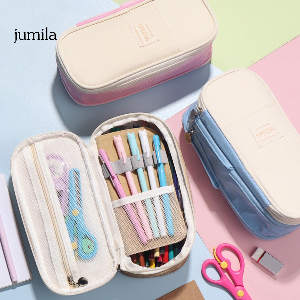 Qr Túi Đựng Bút Bằng Vải Canvas Hai Lớp Có Khóa Kéo