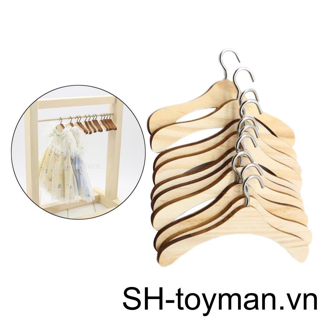 Set 10 Móc Treo Quần Áo Bằng Gỗ Kích Thước 6cm Dành Cho Búp Bê BJD 18 &quot;