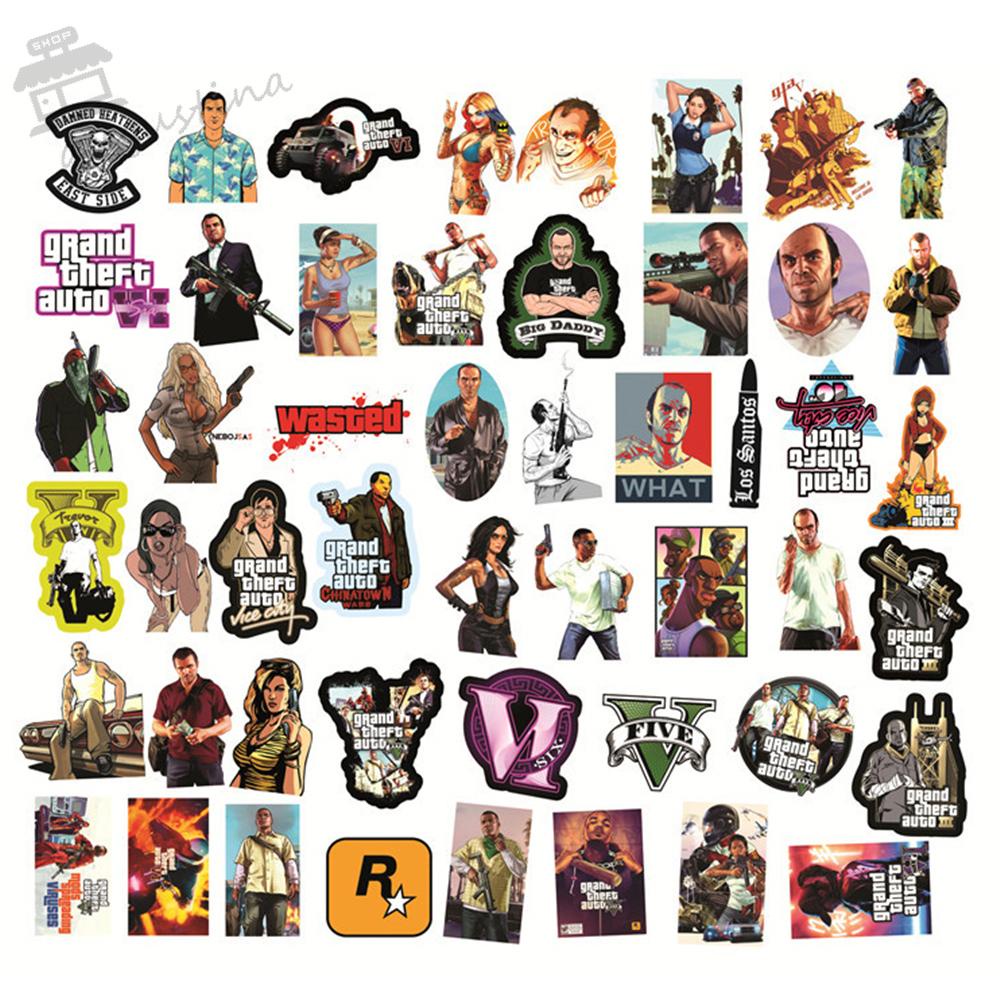 AUGUSTINA Set 50 Sticker Họa Tiết Graffiti Bằng PVC Chống Thấm Nước Để Trang Trí Cho Xe Hơi