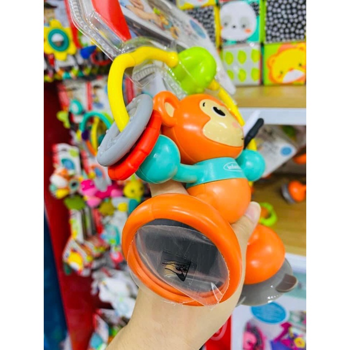 Đồ chơi hình khỉ cho bé INFANTINO Stick &amp; Spin High Chair Pal, đồ chơi có đế dính an toàn cho trẻ