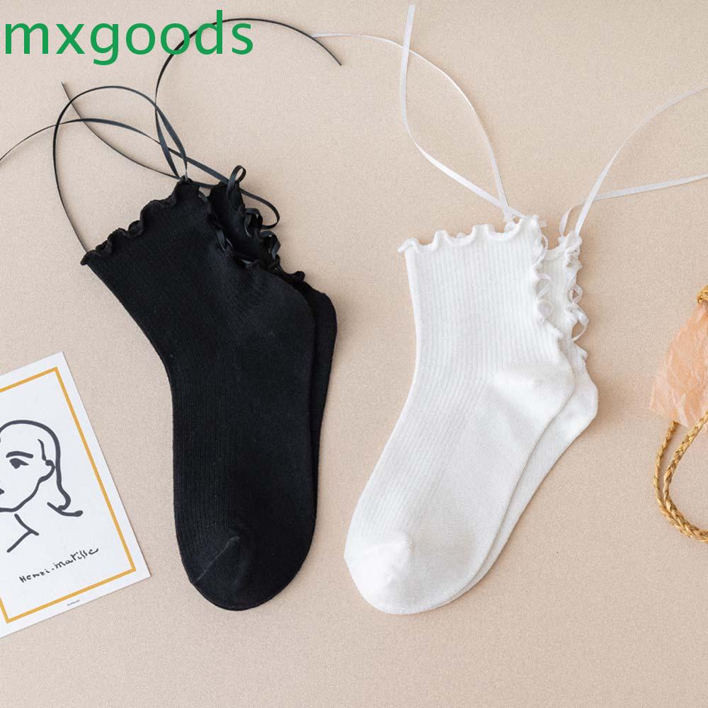 MXGOODS Vớ Nhún Bèo Màu Trắng Đen Ngọt Ngào