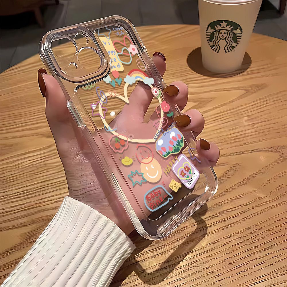 Ốp Điện Thoại Dẻo Họa Tiết Hoa / Mặt Cười Dễ Thương Cho iPhone14Promax 12713 8 V7OK 11Promax