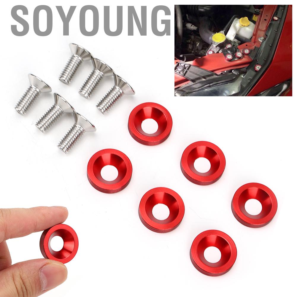 Soyoung 6pcs M8 Decorative Red Washers Screws Universal for Automobile Car  Bumper Engine Cover Auto Accessories