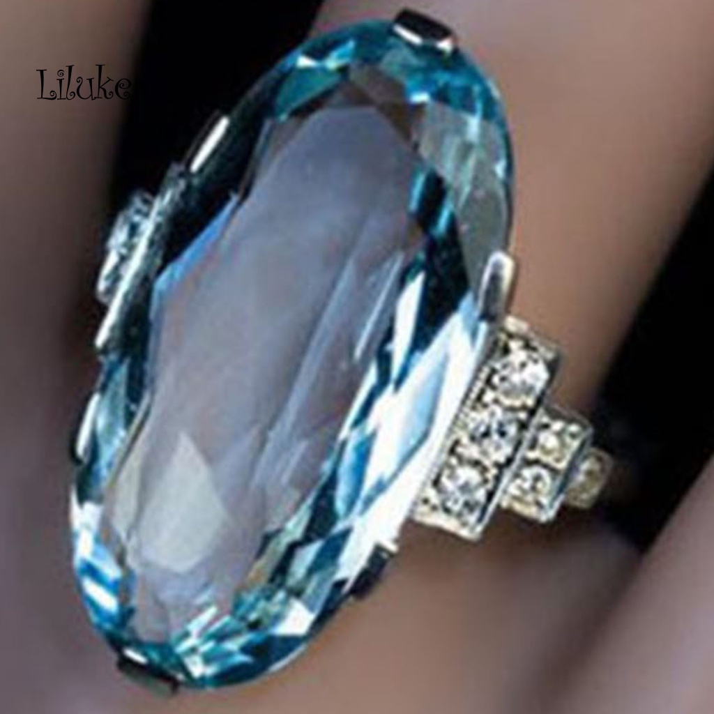 Nhẫn Đeo Ngón Tay LK Trong Suốt Trọng Lượng Nhẹ Hình Oval Màu Xanh Dương Mượt Mà