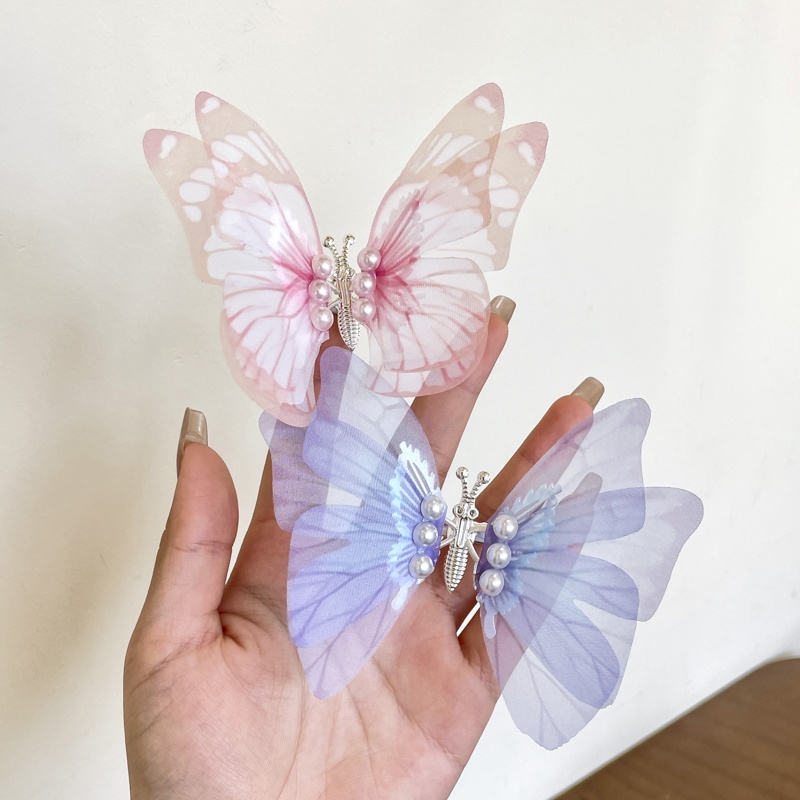 Kẹp Tóc Lưới Hai Lớp Đính Ngọc Trai Hình Bướm