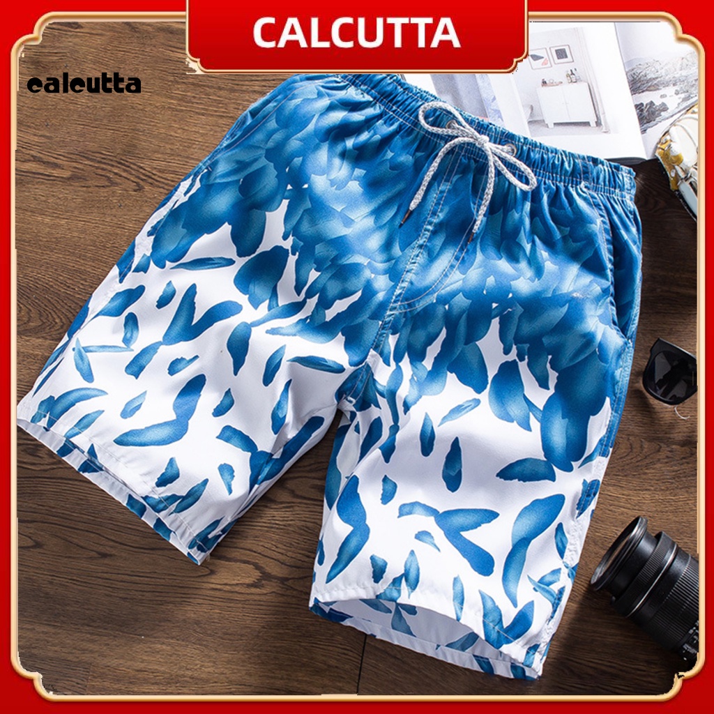 [calcutta] Quần Đùi Đi Biển Dáng Rộng Eo Co Giãn In Hình Lông Vũ Nhiều Màu Sắc Mùa Hè