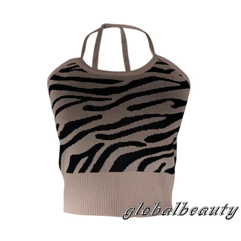 Áo Croptop Hai Dây Dệt Kim Mỏng Họa Tiết Ngựa Vằn Thời Trang Mùa Hè Cho Nữ
