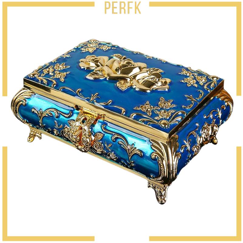 Hộp Điêu Khắc Hoa Hồng Màu Xanh Dương Không Phai Kèm Ngăn Phân Cách Trung Tâm Đám Cưới