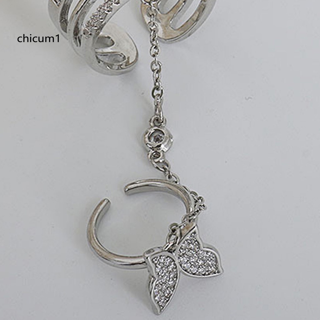 Bộ Nhẫn CC Dạng Mở Ba Lớp Đính Đá Hình Bướm Có Tua Rua Làm Quà Sinh Nhật Cho Bạn Gái