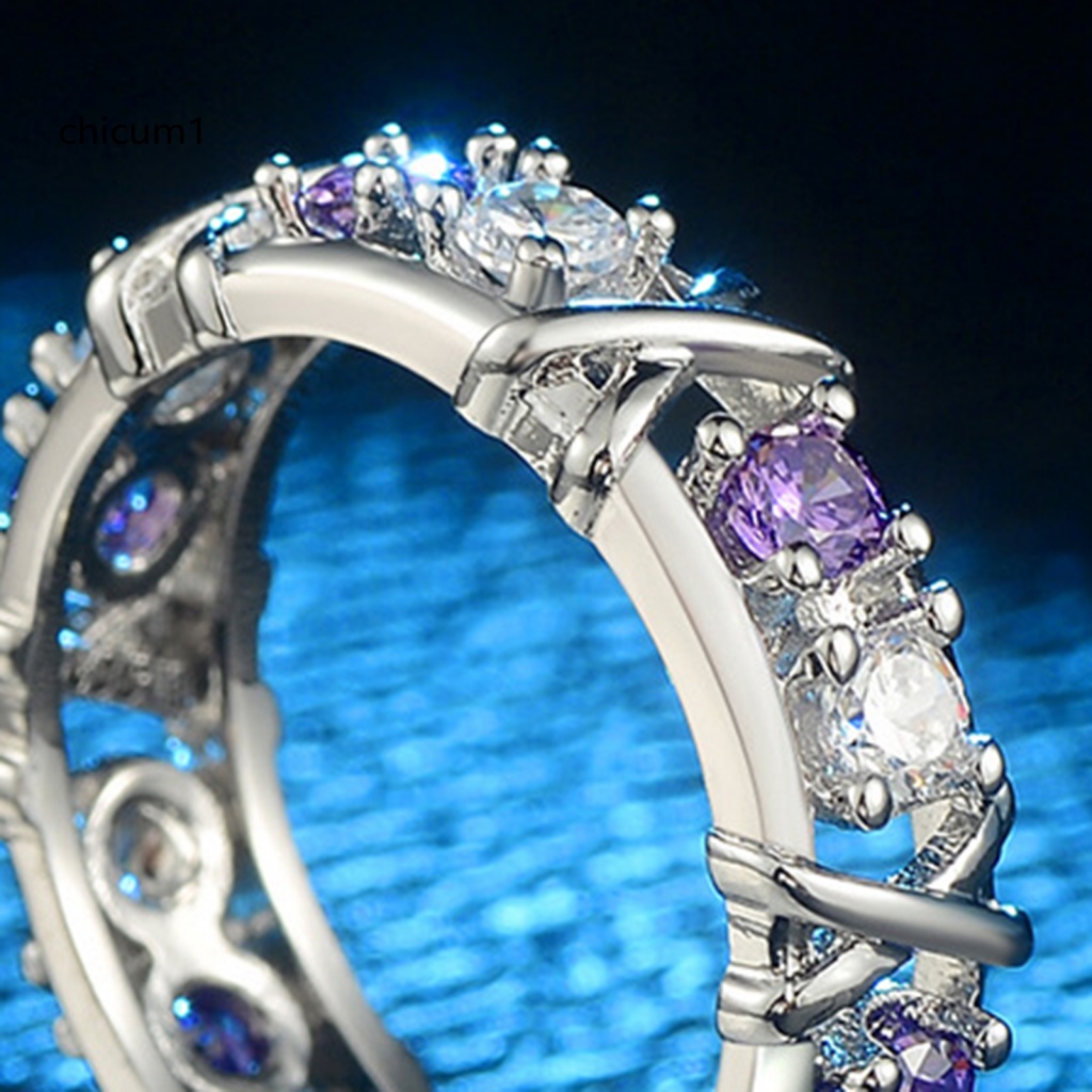 Nhẫn Đeo Tay Hai Tông Màu Đính Đá Zircon Giả Lấp Lánh Cho Nữ