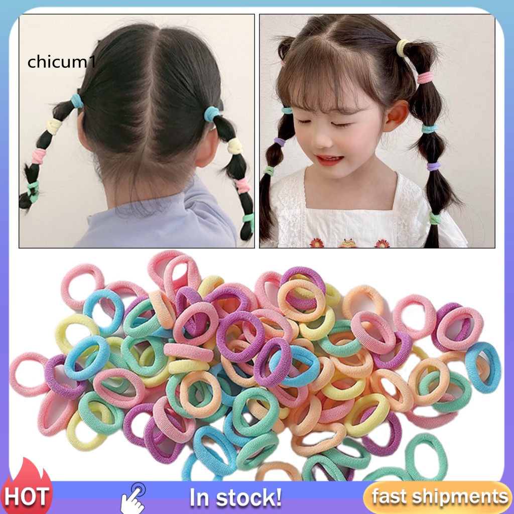 Set 100 Dây Cột Tóc Co Giãn Chống Rơi Màu Sắc Ngọt Ngào Cho Bé Gái