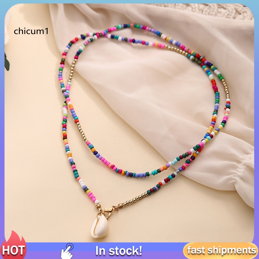 Vòng Cổ Choker Hai Lớp Bằng Vỏ Sò Nhiều Màu Phong Cách Bohemian