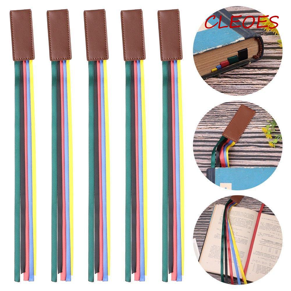 CLEOES Thẻ Đánh Dấu Trang Sách Bằng Da PU Kèm Dây Ruy Băng Đa Ứng Dụng